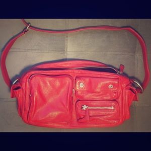 TOSCA BLU Red Leather bag with Silver Hardware